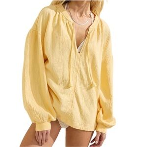 Aerie Easy Street Sweatshirt in Butter Yellow Oversized Slouchy Balloon Sleeves